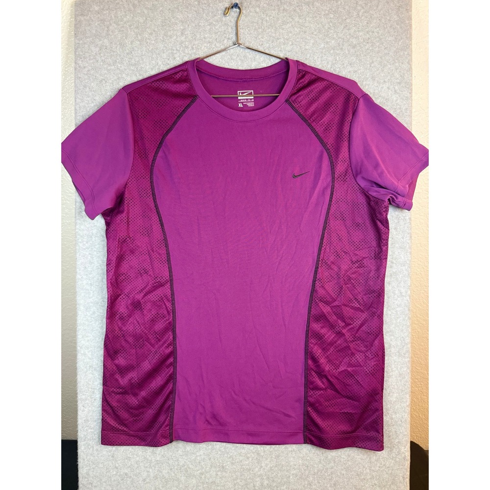 Nike Performance Womens XL Magenta Purple Mesh Panel Short Sleeve Running Shirt